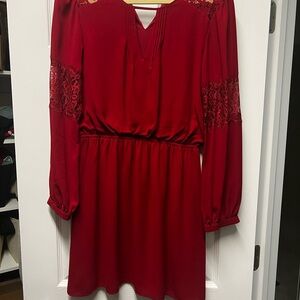 Express Red Long Sleeve Dress with Lace